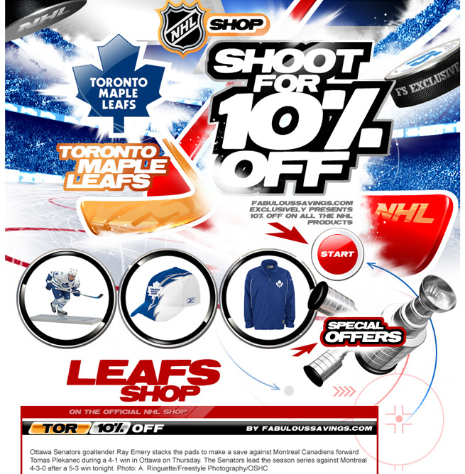 Landing page for NHL shop