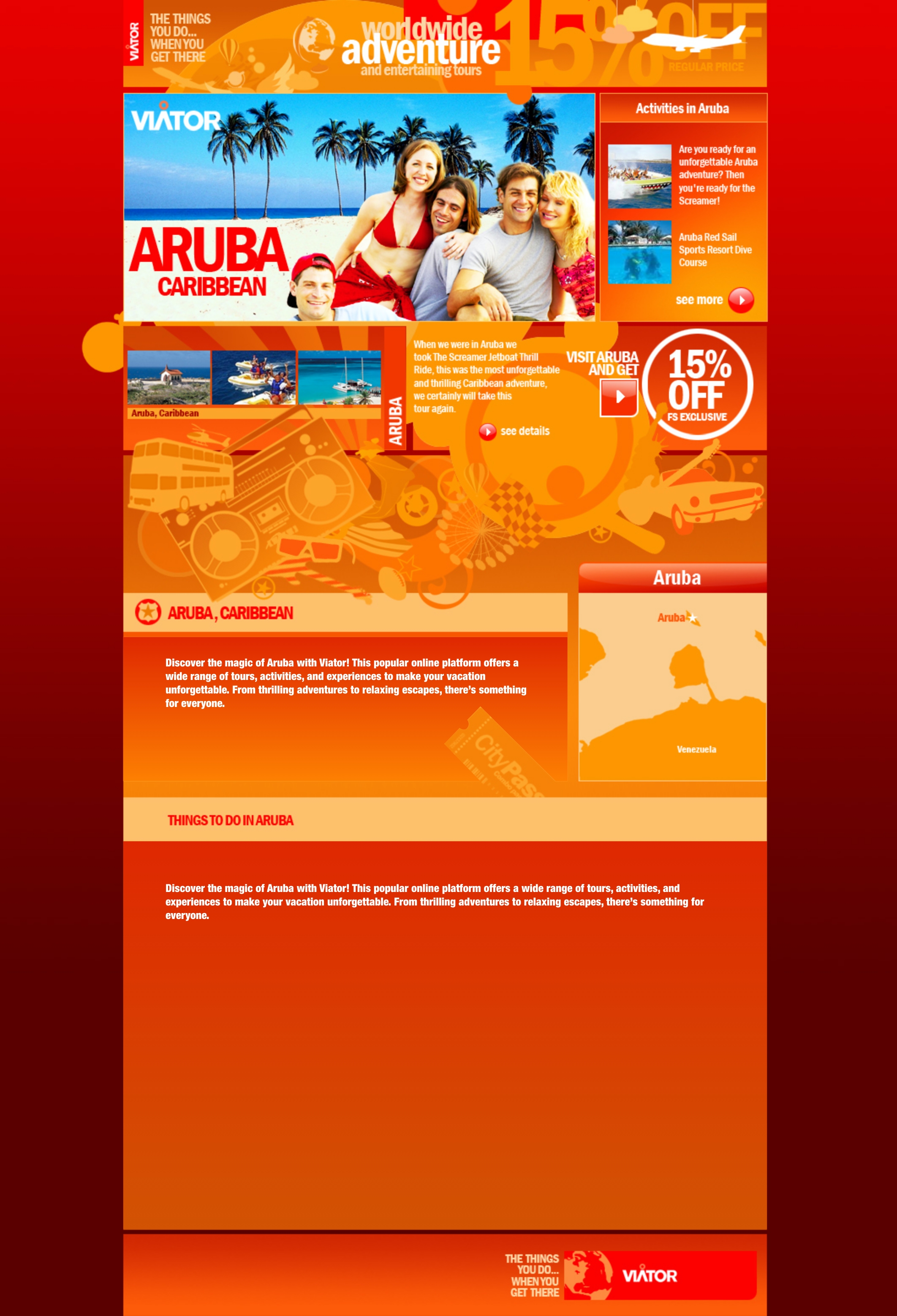 Landing page for Viator
