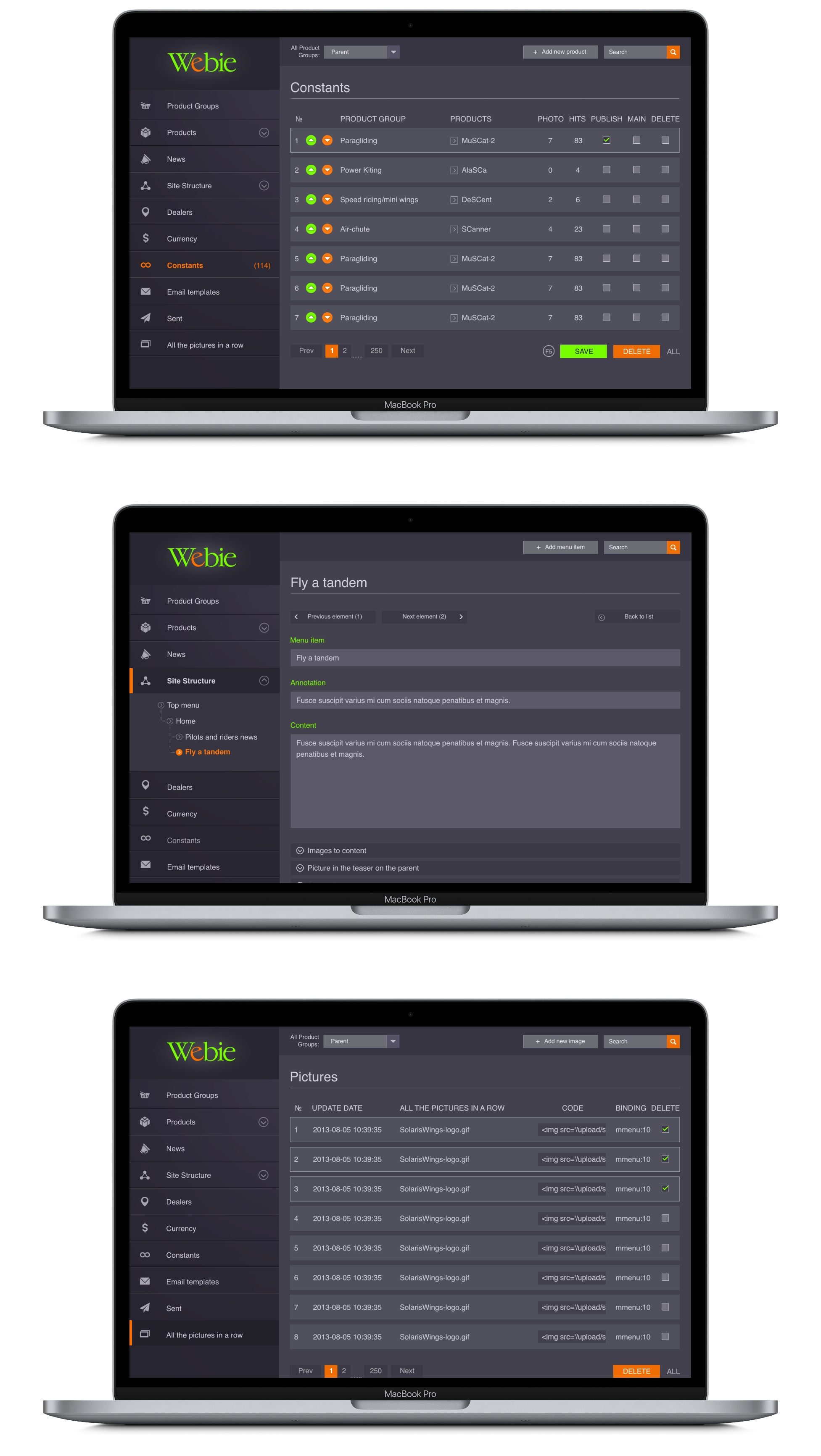 UI for Webie CMS