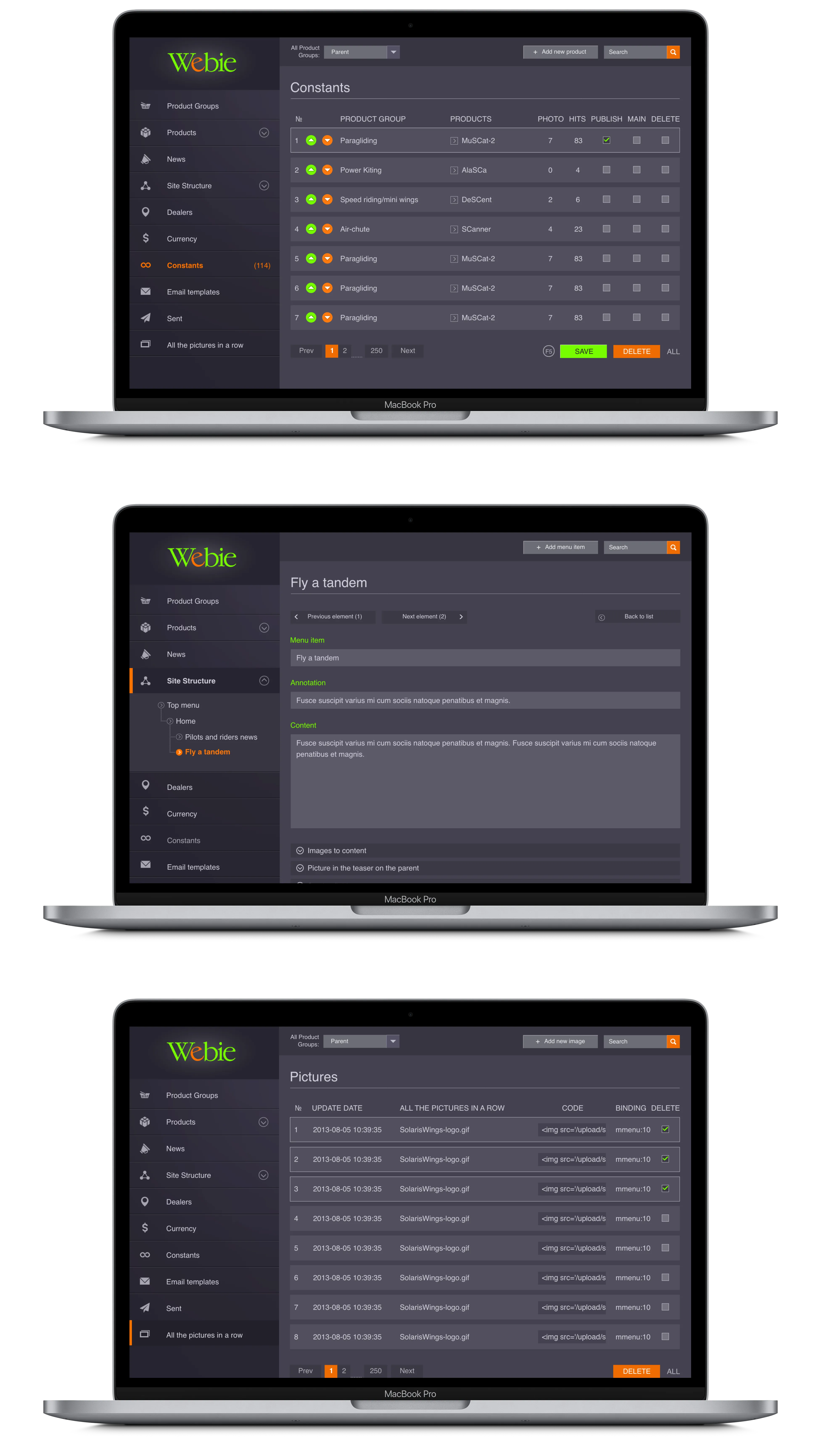 UI for Webie CMS